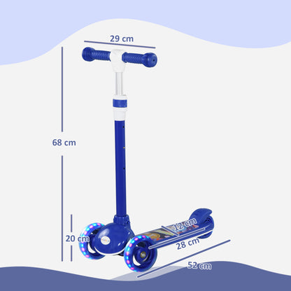 AIYAPLAY Kids 3 Wheel Scooter for 2-6 Years Old with Adjustable Height, LED Light, TPE Handlebar in Blue