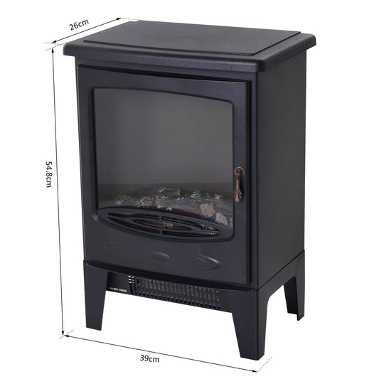 Electric Heater Freestanding Fireplace Artificial Flame Effect w/ Safety Thermostat 950w/1850W Tempered Glass Casing-Black