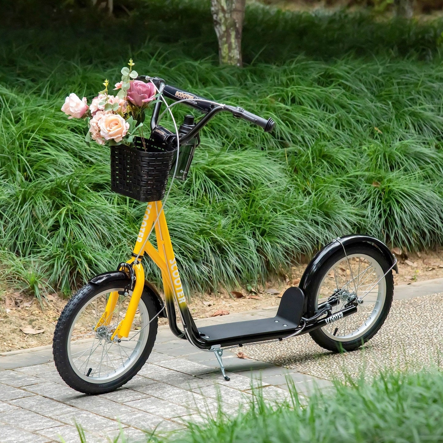 Kids Scooter Adjustable w/ Inflatable Wheel Brake Basket Cupholder Mudguard