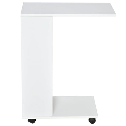 Mobile Sofa Side Table C-Shape End Table with Storage and Casters for Laptop Coffee Snack