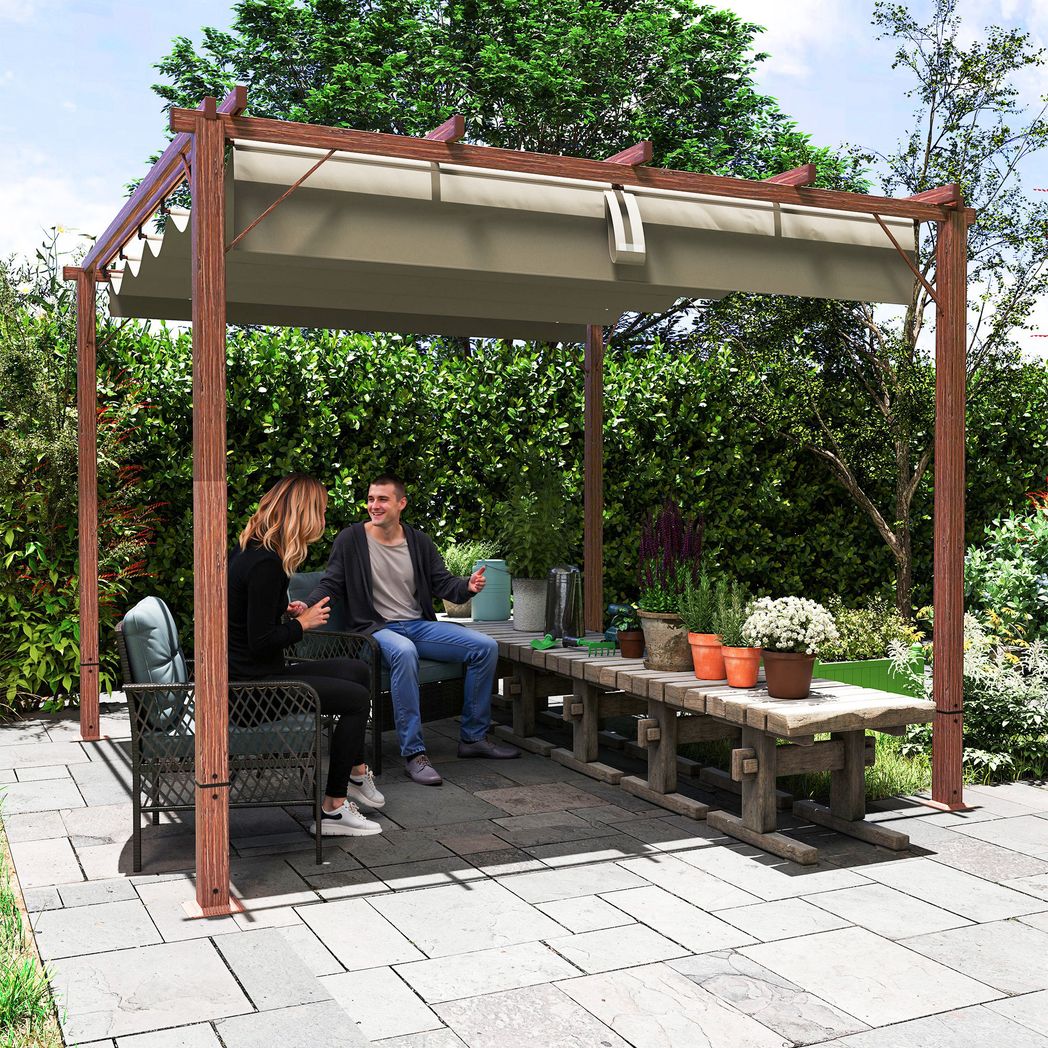 Outsunny 3 x 3(m) Aluminium Garden Pergola with Retractable Roof