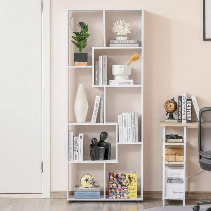 Homcom 8-Tier Freestanding Bookcase W/ Melamine Surface Anti-Tipping Foot Pads Home Display Storage Grid Stand Bedroom Living Room Furniture Modern Style - White