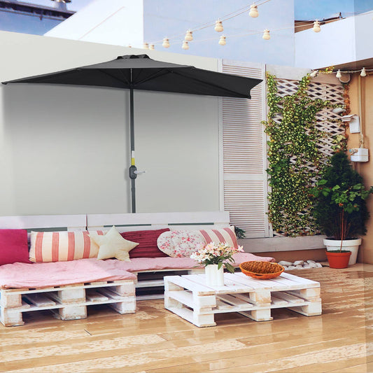 3M Half Parasol Semi Round Umbrella Patio Metal Frame Crank Handle for Balcony-- NO BASE INCLUDED