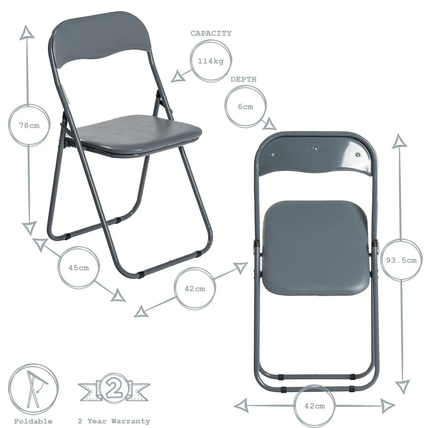 Grey Wave Grey Framed Padded Folding Chair