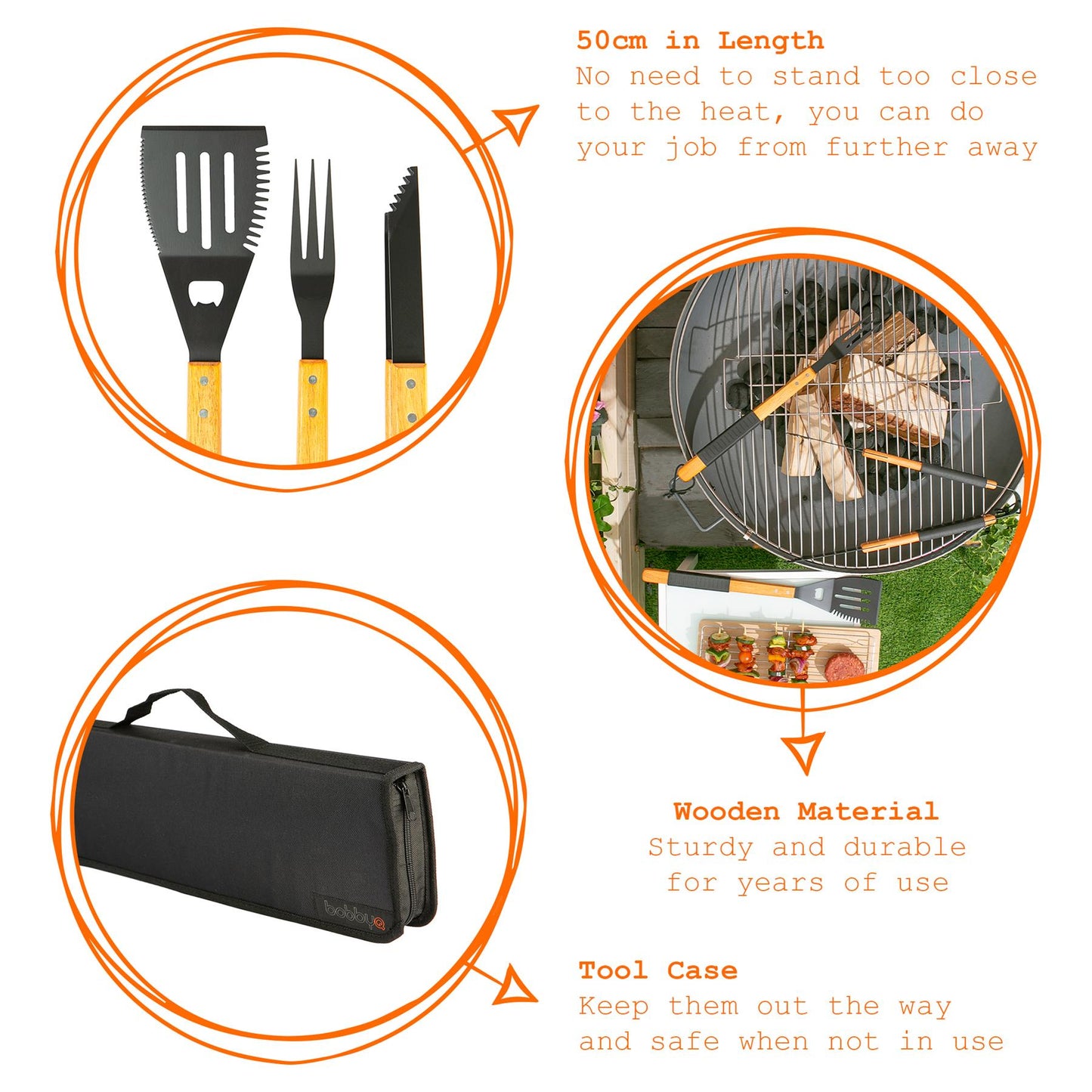 3pc Wooden BBQ Tool Set