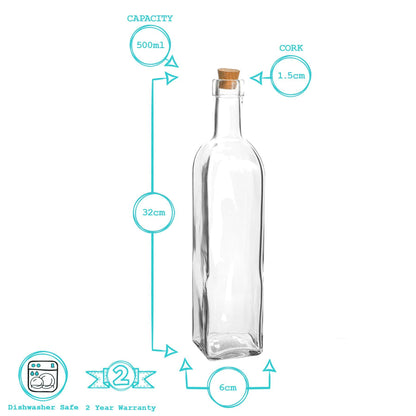 500ml Glass Olive Oil Pourer Bottle with Cork Lid