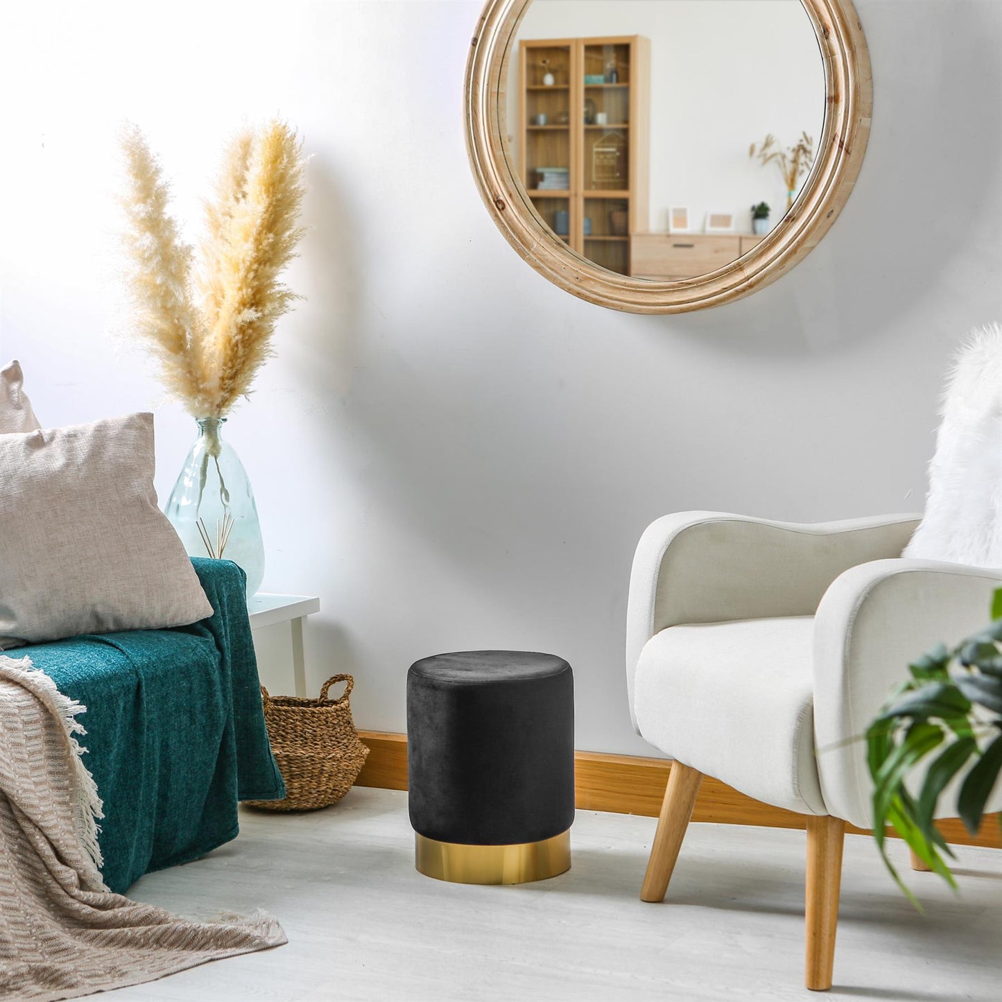 Round Velvet Footstool