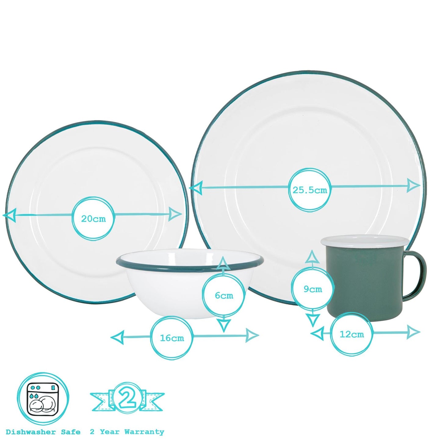 16pc White Enamel Dinner Set