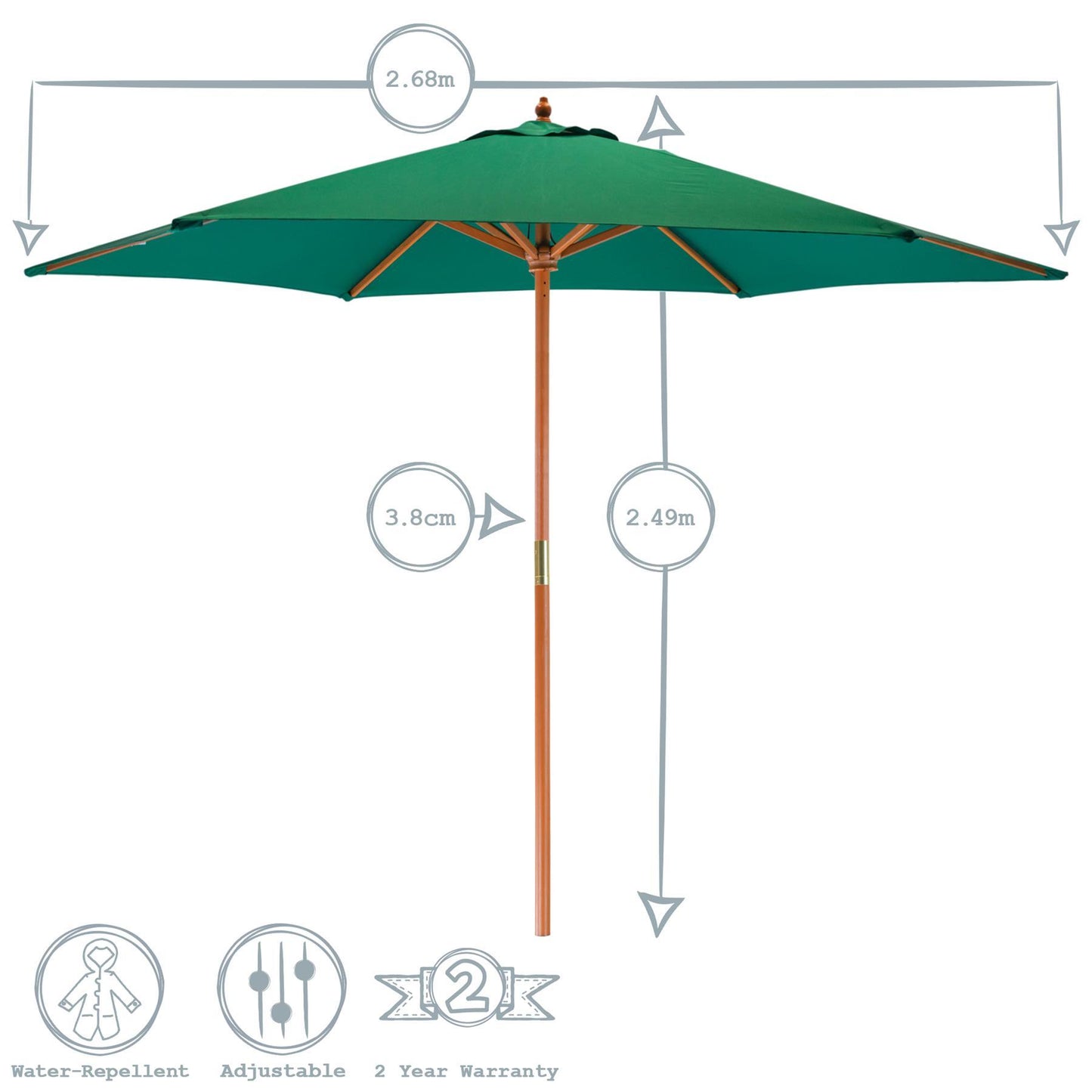 2.7m x 2.5m Wooden Garden Parasol with Black Concrete Base