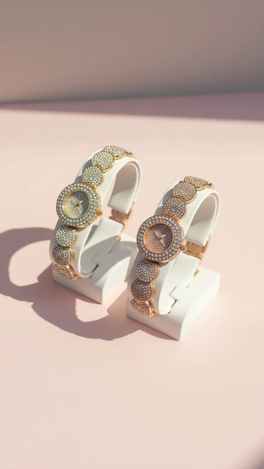 Crystal Encrusted Round Link Watch