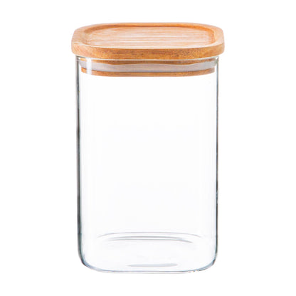 1.1L Square Glass Storage Jar with Wooden Lid