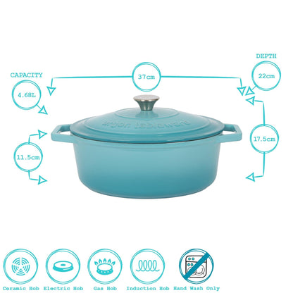 4.68L Matt Black Oval Cast Iron Casserole Dish