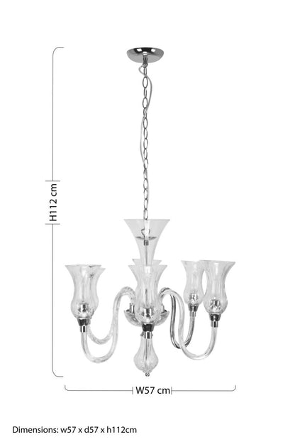Abelia Glass And Chrome 6 Arm Chandelier