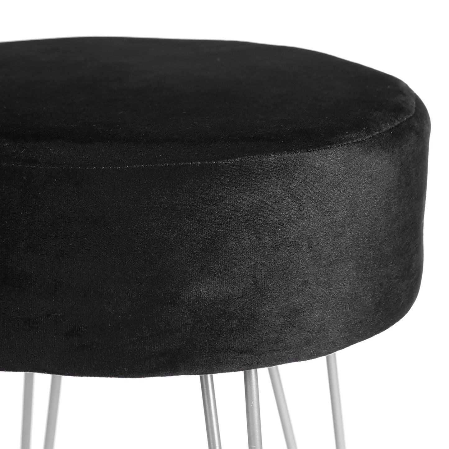 Black Round Velvet Footstool