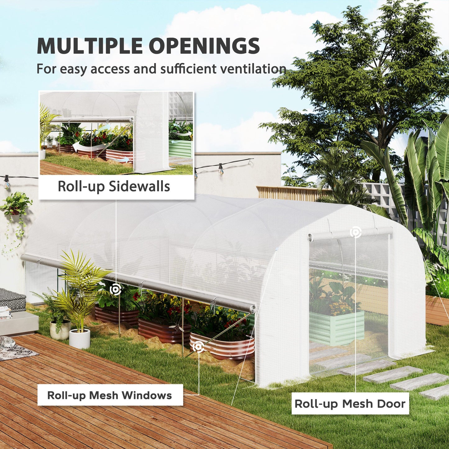 Outsunny Polytunnel Greenhouse W/ Roll-up Sidewalls, Mesh Door, 6 x 3 x 2m