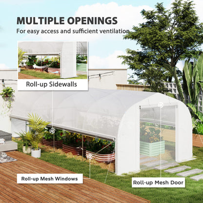 Outsunny Polytunnel Greenhouse W/ Roll-up Sidewalls, Mesh Door, 6 x 3 x 2m