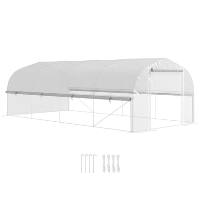 Outsunny Polytunnel Greenhouse W/ Roll-up Sidewalls, Mesh Door, 6 x 3 x 2m