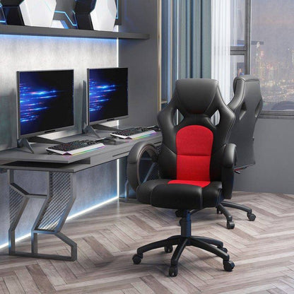 High-Back Office Chair Faux Leather Swivel Computer Desk Chair For Home Office With Wheels Armrests Black