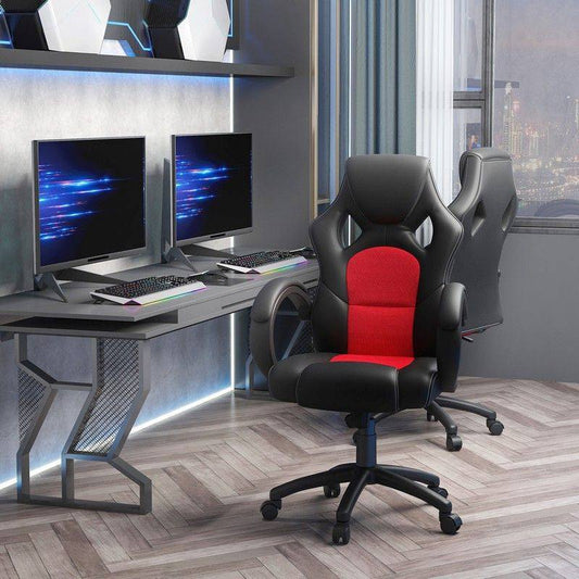 High-Back Office Chair Faux Leather Swivel Computer Desk Chair For Home Office With Wheels Armrests Black