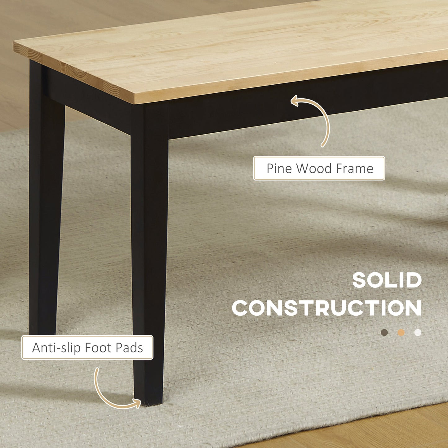 HOMCOM Wood Dining Bench Wooden Bench for 2 People, Black