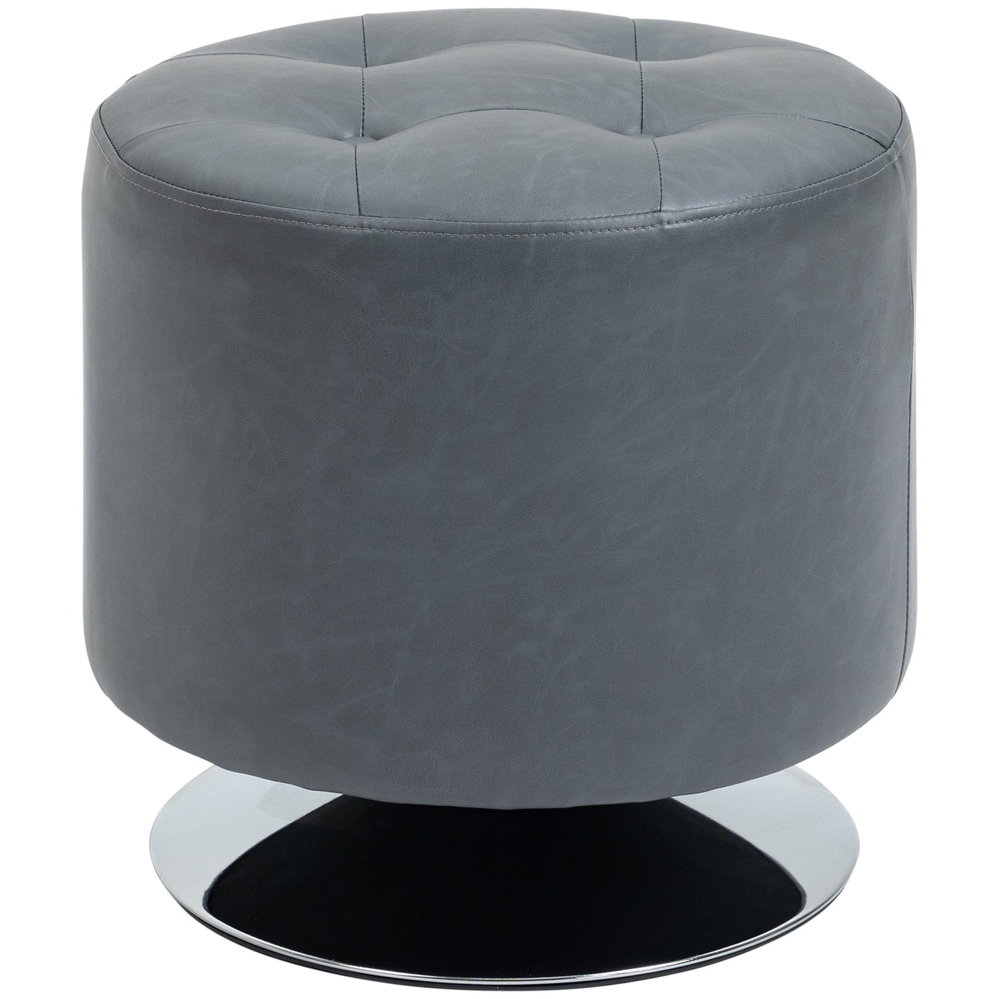 Homcom 360 Swivel Foot Stool Round PU Ottoman with Thick Sponge Padding and Solid Steel Base