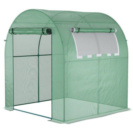 Outsunny Walk In Polytunnel Greenhouse Green House For Garden With Roll-Up Window And Door 1.8 X 1.8 X 2 M Green