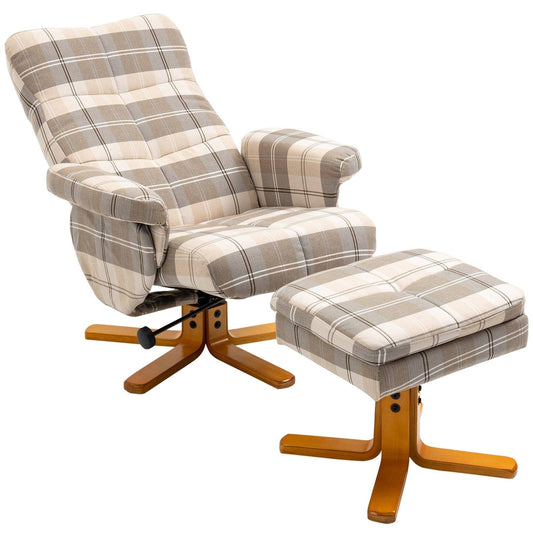 Linen Swivel Recliner Chair with Footstool