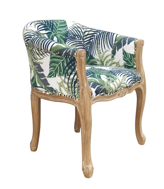 NATURAL FR PALM LEAF FABRIC LOUIS CHAIR