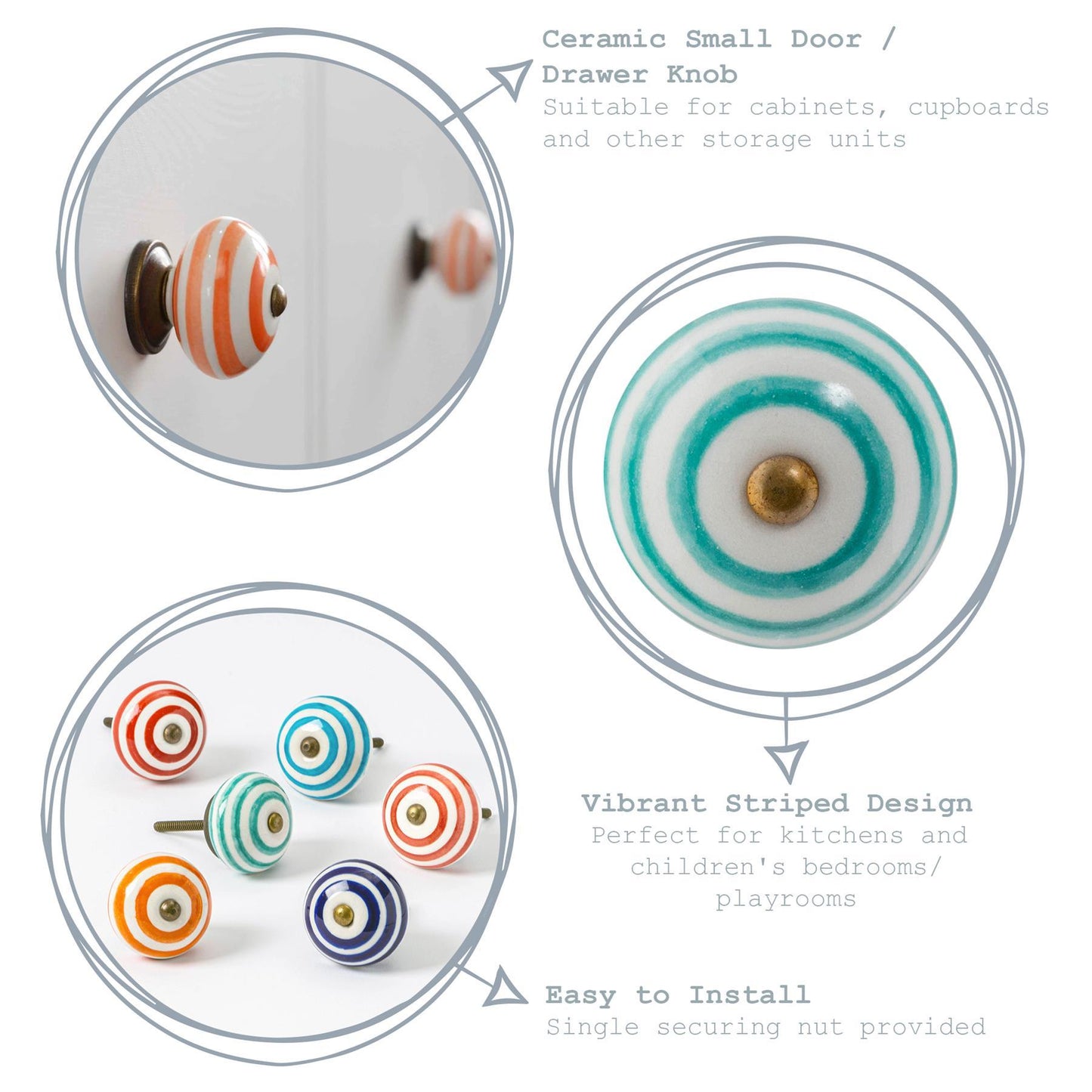 Round Stripe Ceramic Cabinet Knob
