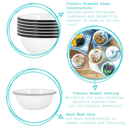 16cm White Enamel Bowls - Pack of Six