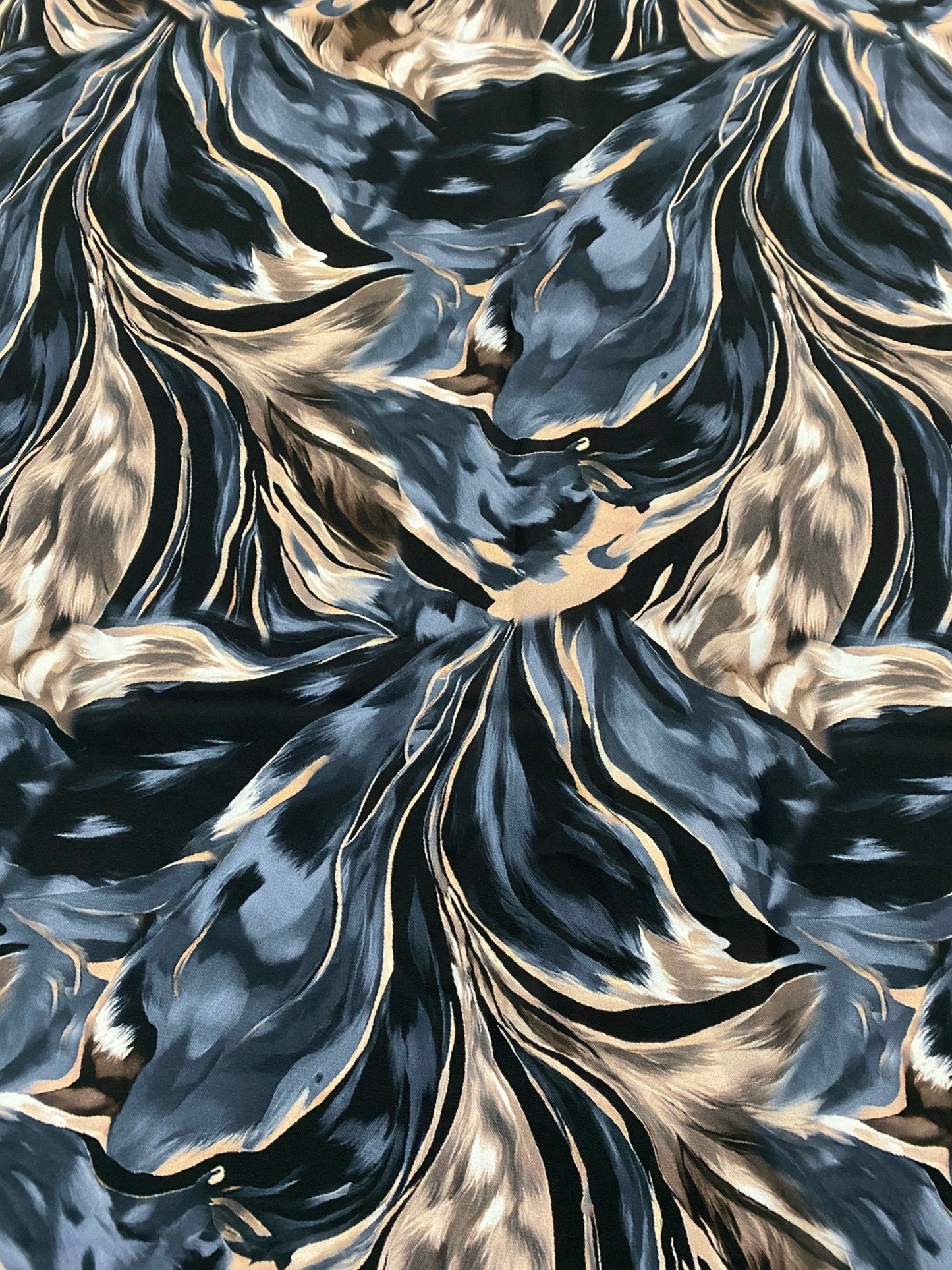 Abstract Feather Pattern Fabric in Black, Beige, and Blue