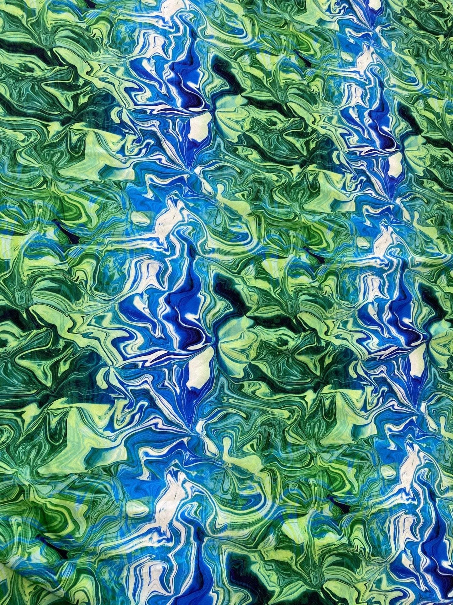 Blue and Green Pattern Abstract Wave Fabric – Fabric by Metre, Multiple Options for Sewing & Dressmaking