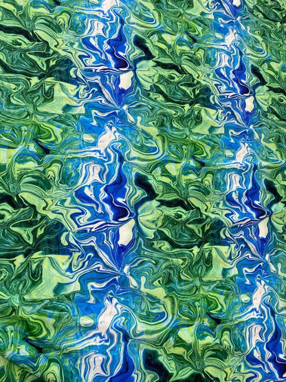 Blue and Green Pattern Abstract Wave Fabric – Fabric by Metre, Multiple Options for Sewing & Dressmaking