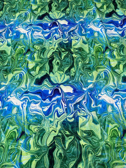 Blue and Green Pattern Abstract Wave Fabric