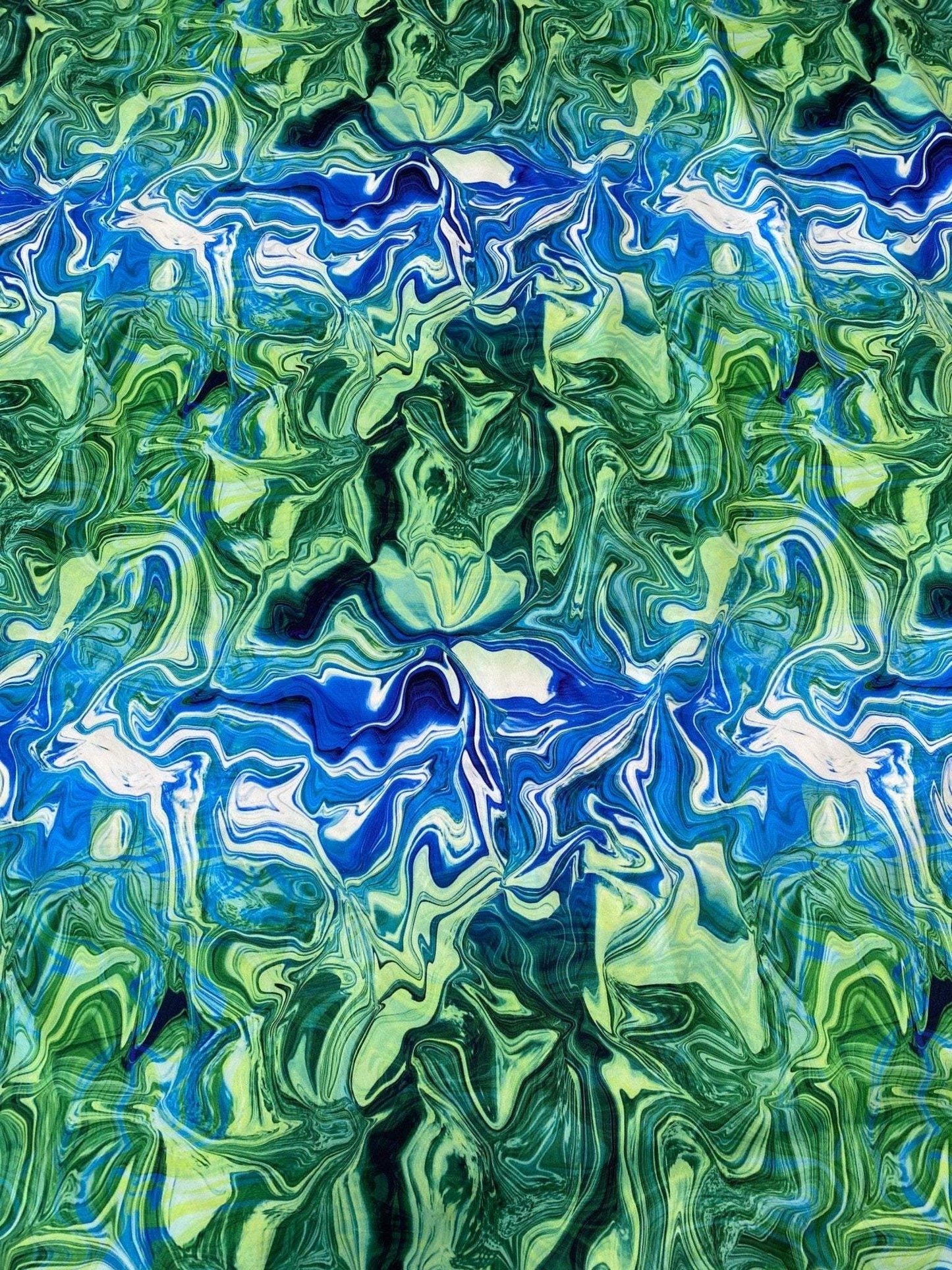 Blue and Green Pattern Abstract Wave Fabric – Fabric by Metre, Multiple Options for Sewing & Dressmaking