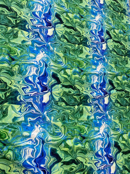 Blue and Green Pattern Abstract Wave Fabric