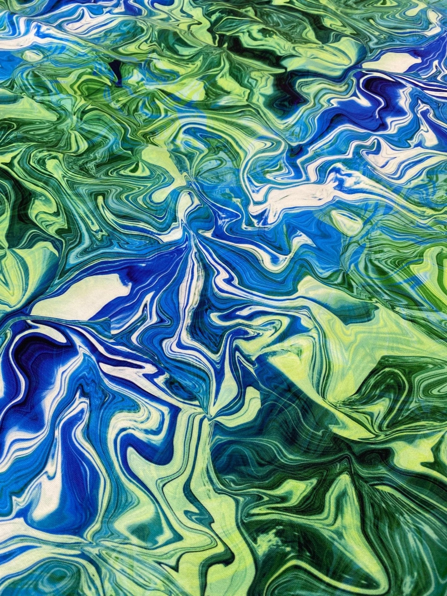 Blue and Green Pattern Abstract Wave Fabric