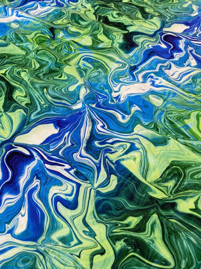Blue and Green Pattern Abstract Wave Fabric – Fabric by Metre, Multiple Options for Sewing & Dressmaking