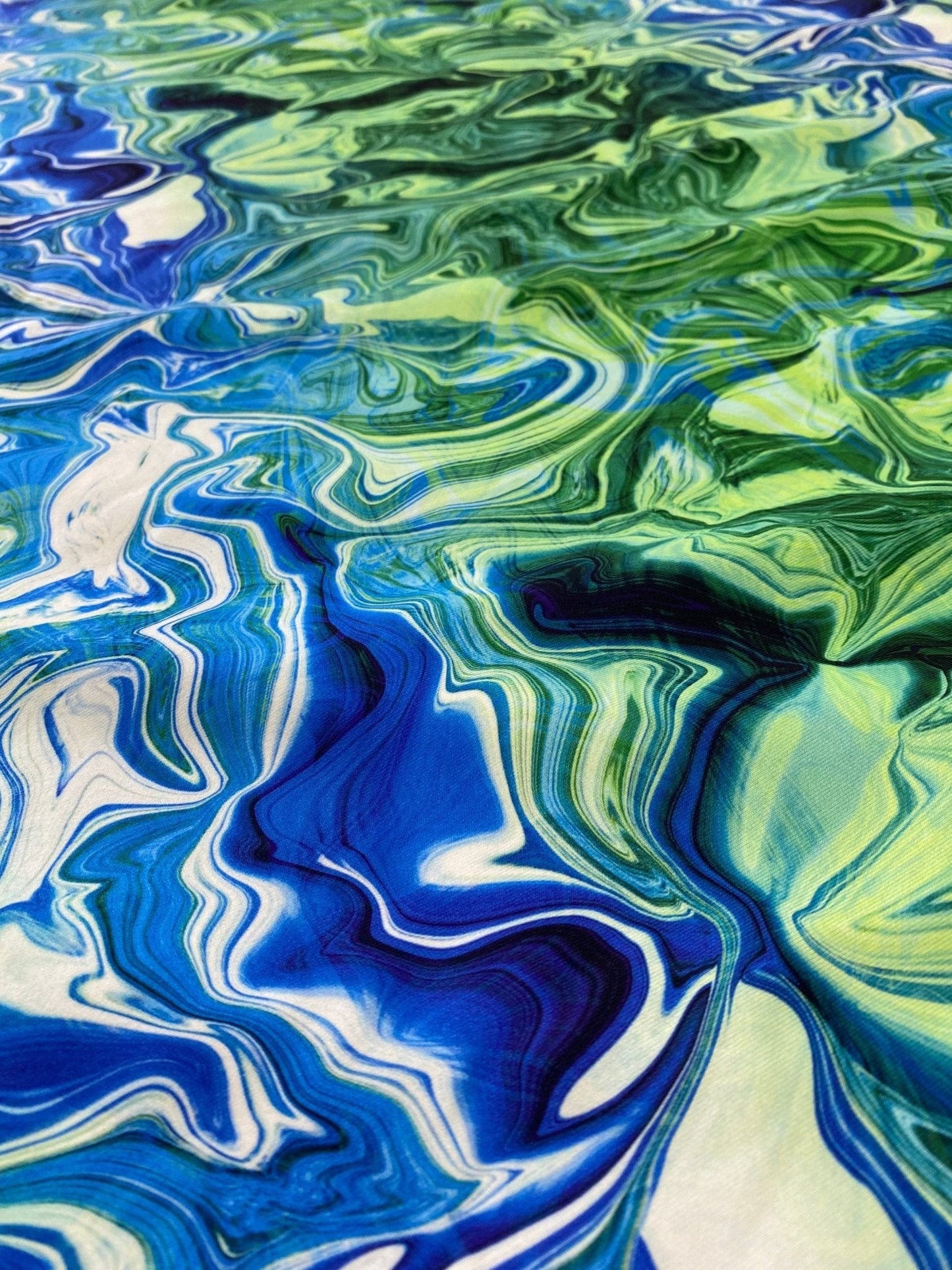 Blue and Green Pattern Abstract Wave Fabric