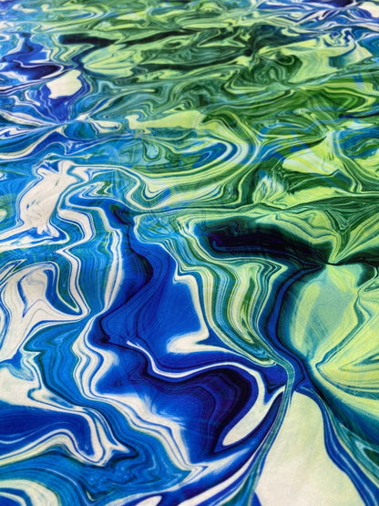 Blue and Green Pattern Abstract Wave Fabric