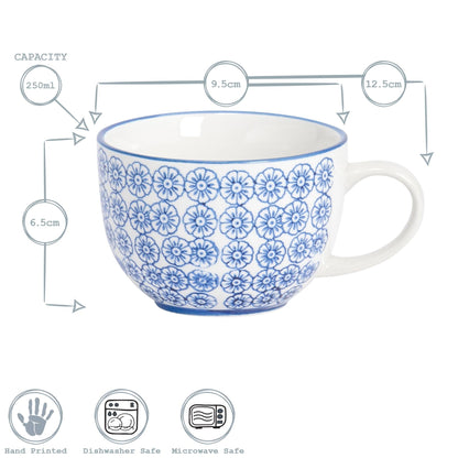 250ml Multicoloured Hand-Printed Stoneware Cappuccino Cups - Pack of Six