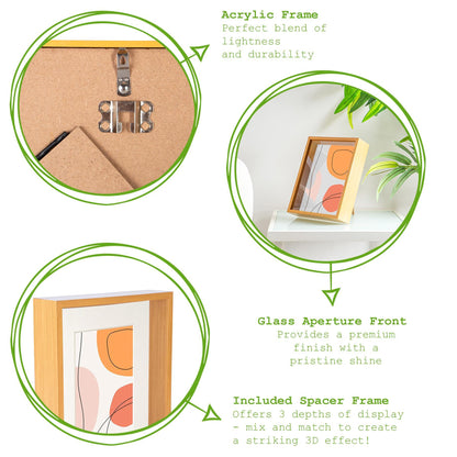 8" x 10" Light Wood 3D Deep Box Photo Frame - with 5" x 7" Mount