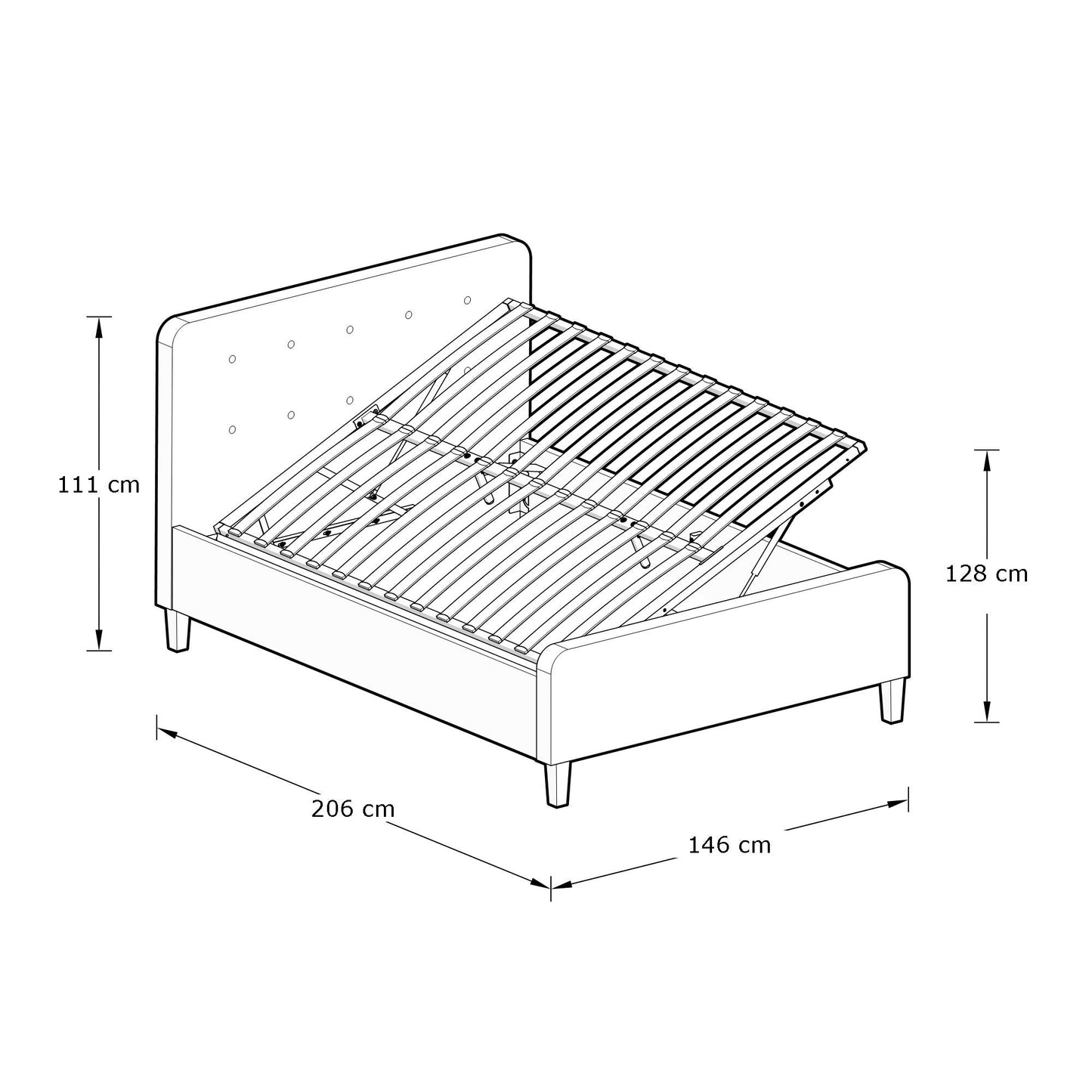 Ashbourne King Size Ottoman Bed Wood & Fabric Natural 5 x 7ft