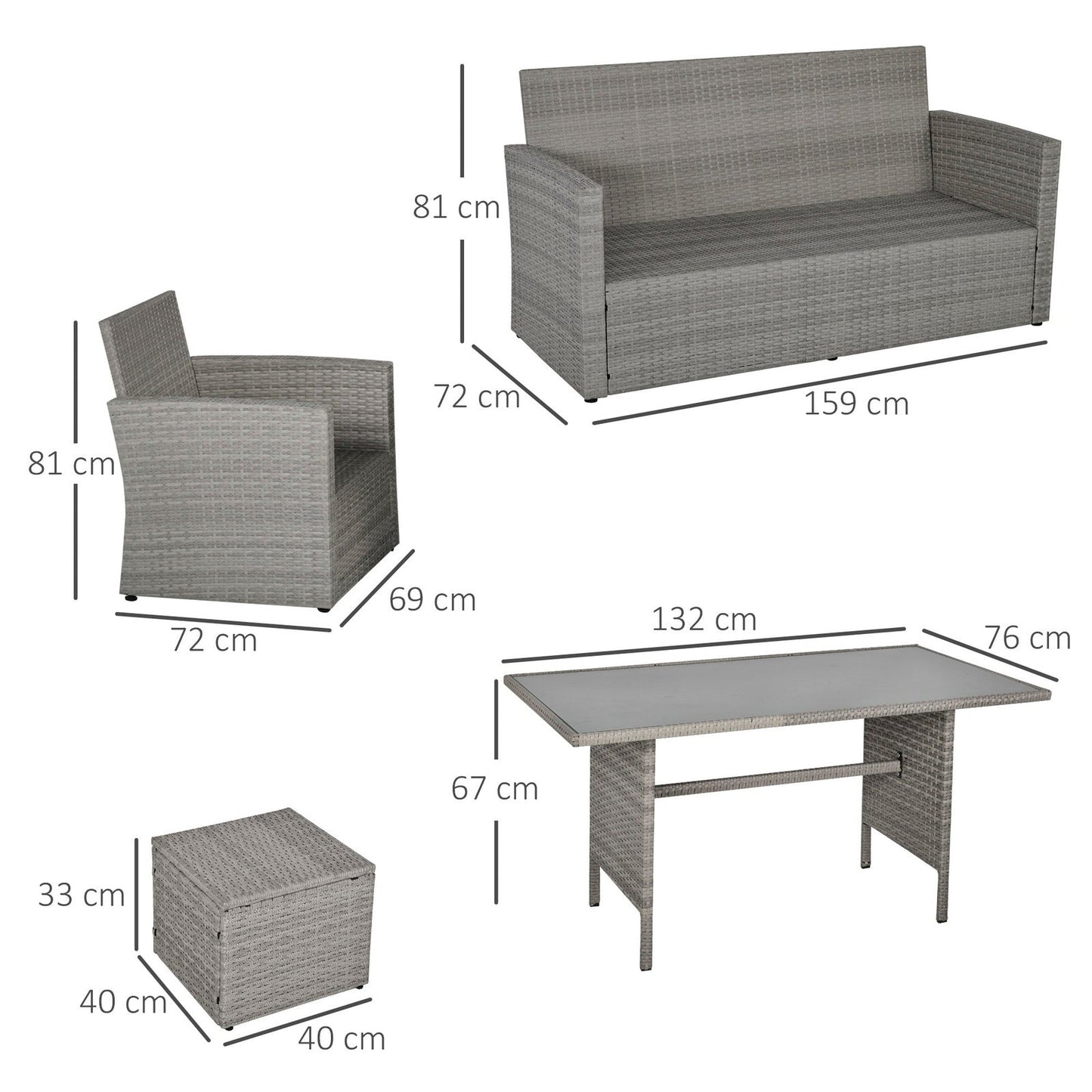 6-Pieces Outdoor PE Rattan Garden Furniture Set with Three-seat