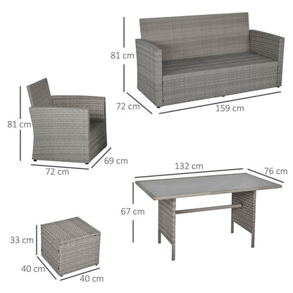 6-Pieces Outdoor PE Rattan Garden Furniture Set with Three-seat