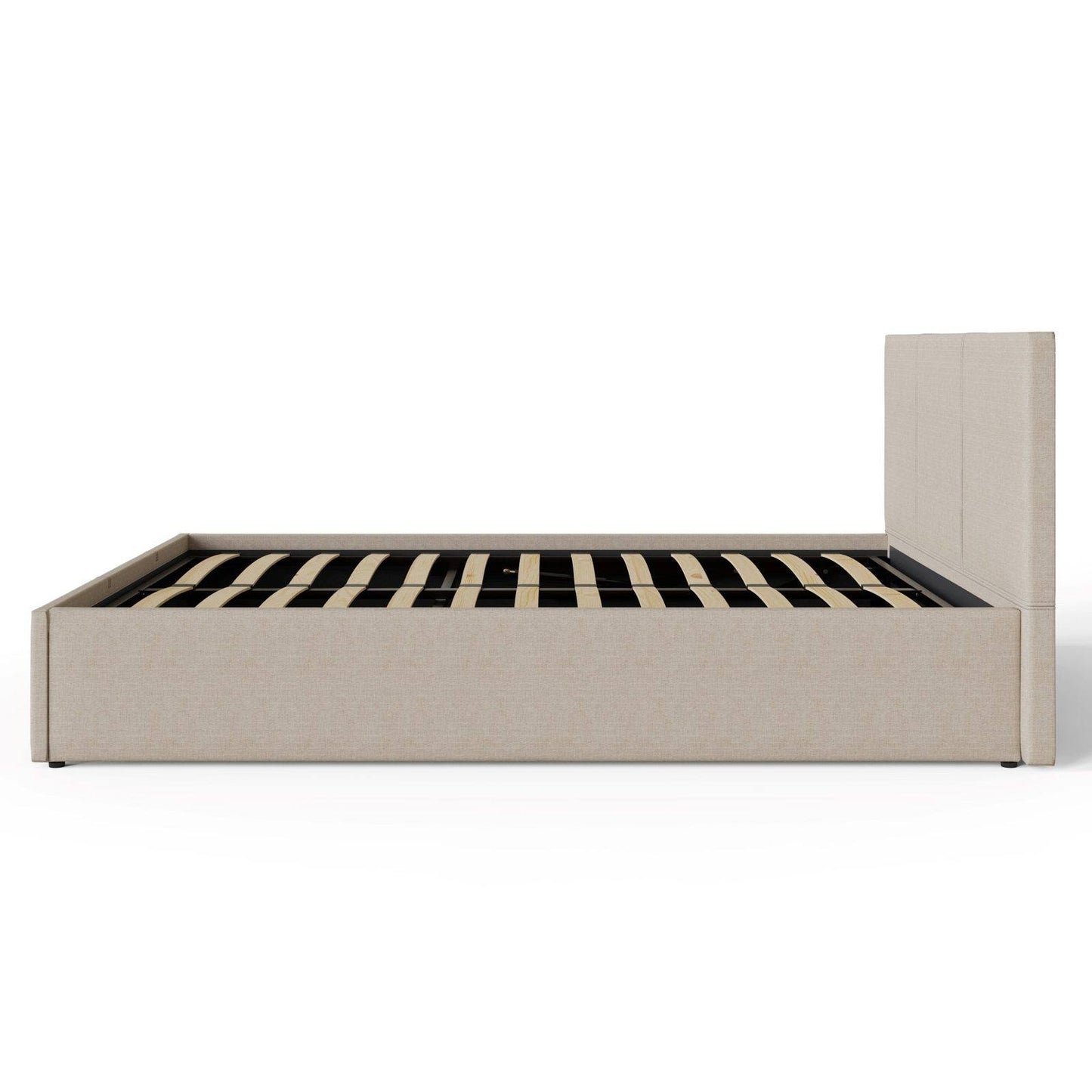 End Lift Double Ottoman Bed Metal & Wood Natural 5 x 7ft