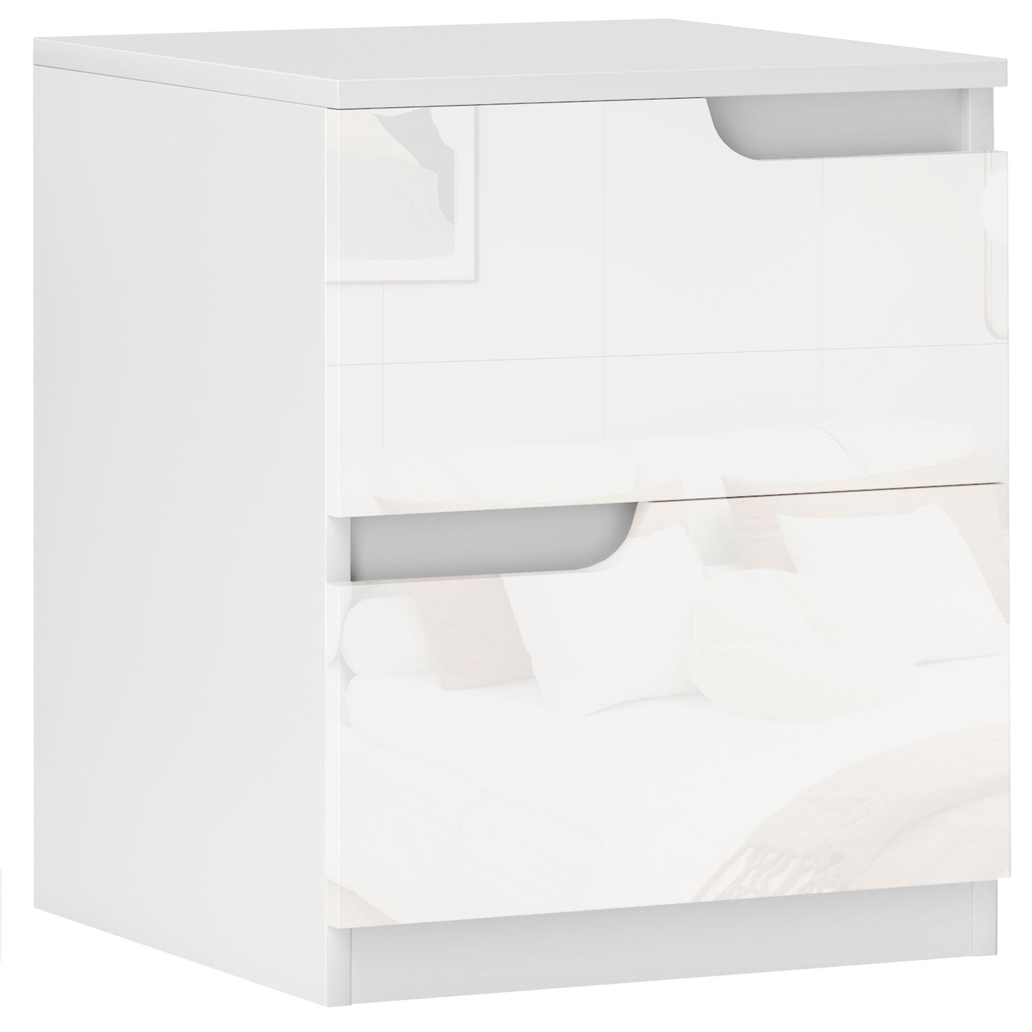 HOMCOM Modern Bedside Table with 2 Drawers for Bedroom, Living Room, White