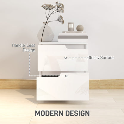 HOMCOM Modern Bedside Table with 2 Drawers for Bedroom, Living Room, White