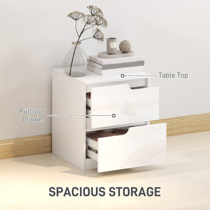 HOMCOM Modern Bedside Table with 2 Drawers for Bedroom, Living Room, White