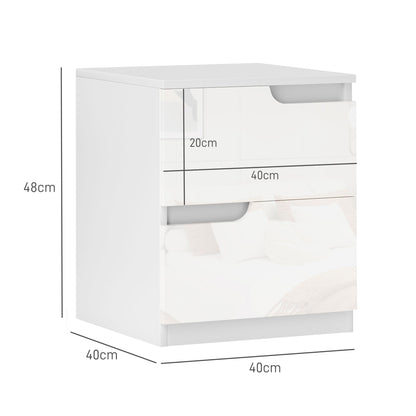 HOMCOM Modern Bedside Table with 2 Drawers for Bedroom, Living Room, White